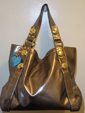 Big Buddha Brown Tote with Gold Studs and Turquoise Charm NOW ONLY $65